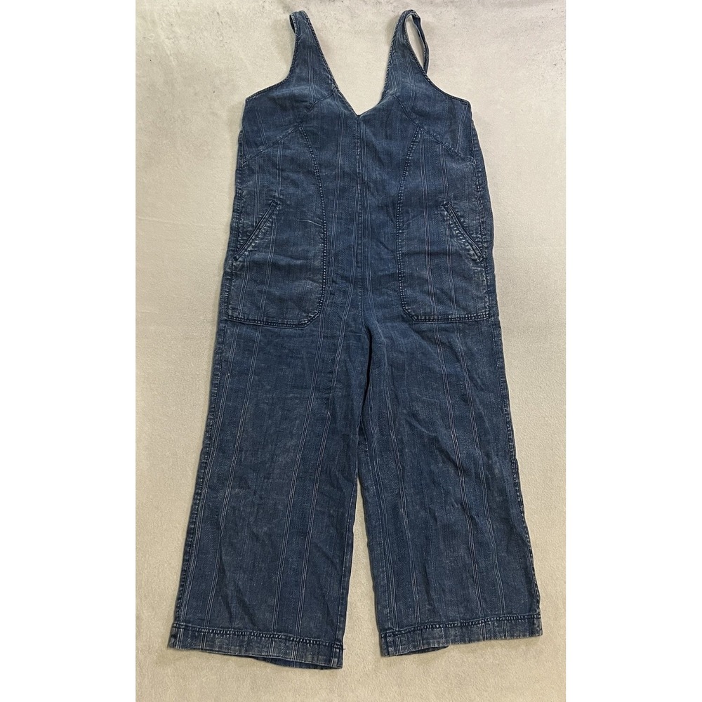 Pilcro Anthropologie Wide Leg Jumpsuit Women's Size Large Blue Linen Blend Denim - Picture 1 of 10